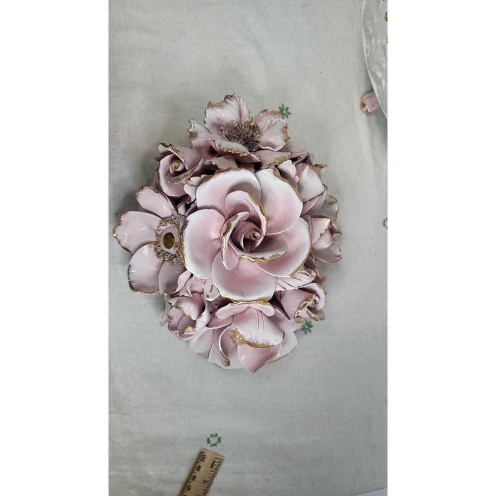 Vintage Capodimonte Floral Centerpiece  Made In Italy‎ Rare Gold Rose ~11x8x8